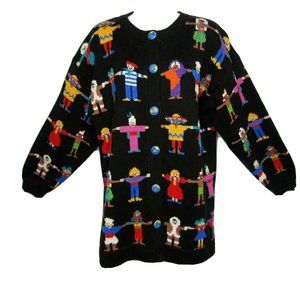 VTG Christine Foley Small World Children Knitted Sweater Cardigan Teachers